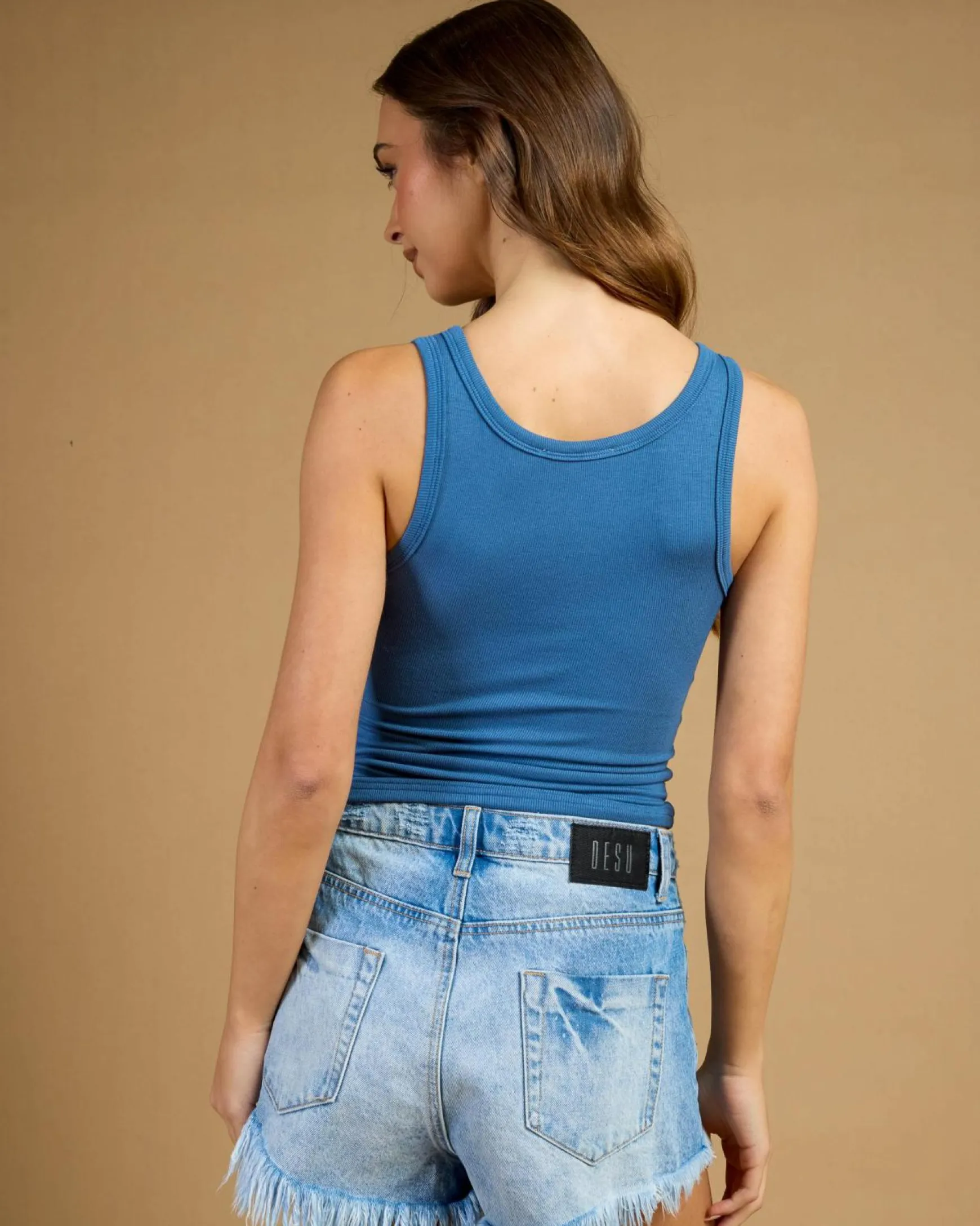 Basic Fine Rib Henley Tank Top