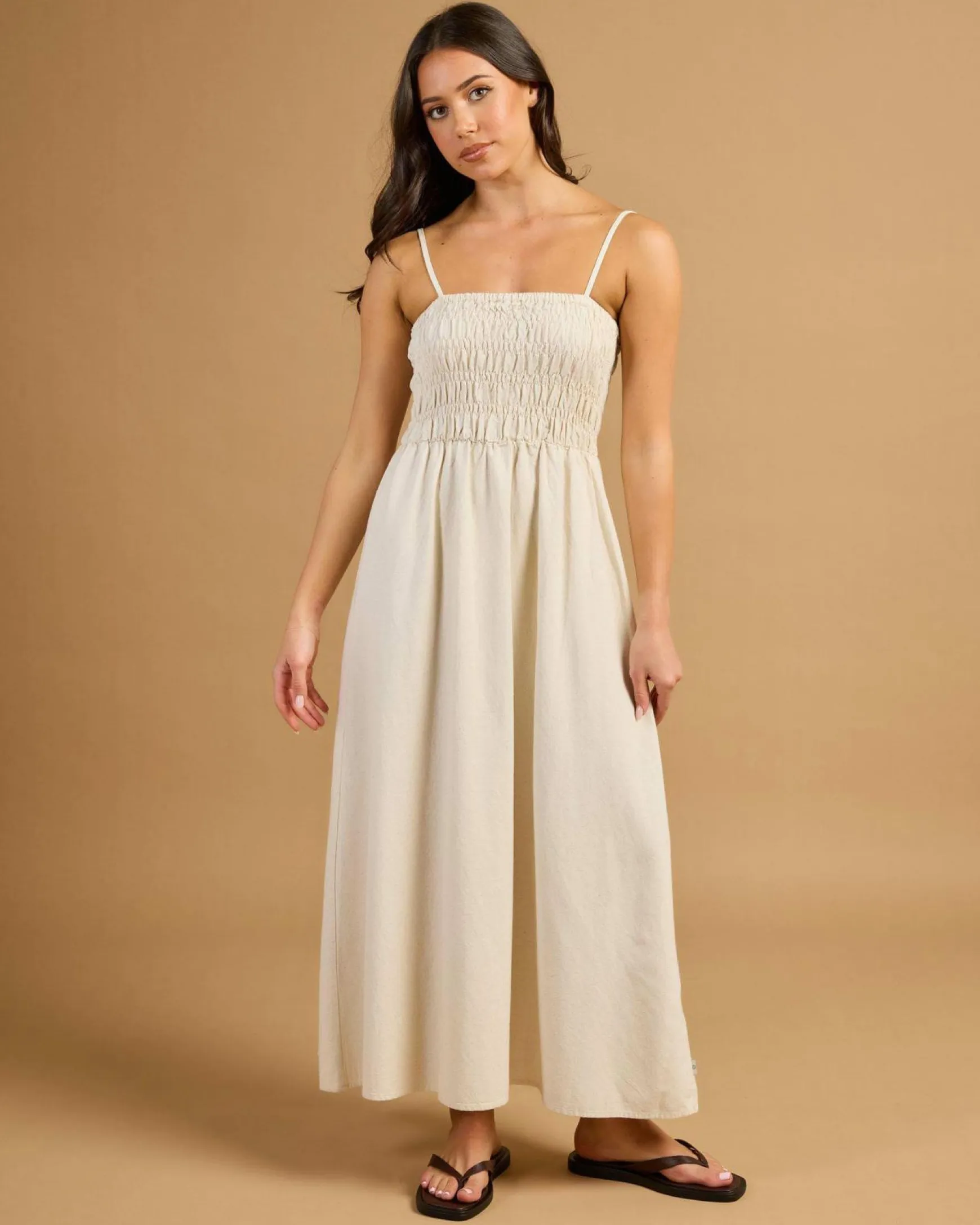 Classic Shirred Midi Dress