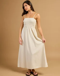 Classic Shirred Midi Dress