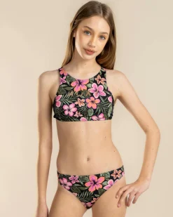 Girls' Active Floral Crop Top Bikini Set