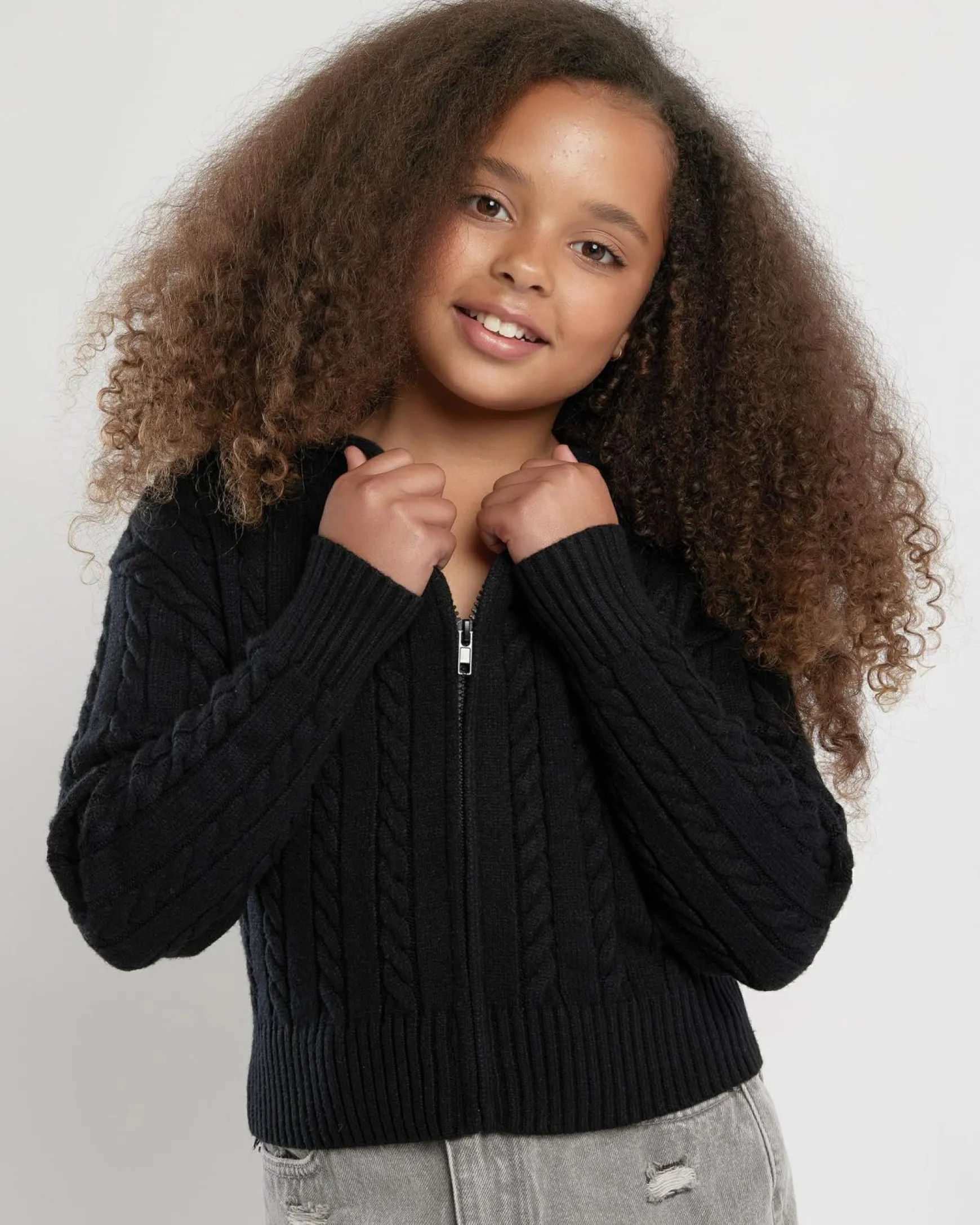 Girls' Bailee Hooded Cable Knit Jumper