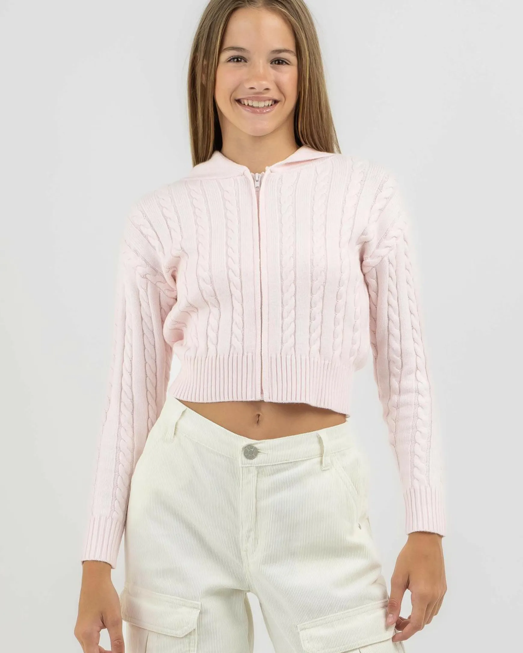 Girls' Bailee Hooded Cable Knit Jumper
