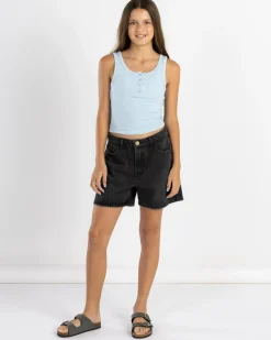 Girls' Basic Fine Rib Henley Tank Top