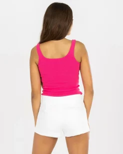 Girls' Basic Square Neck Rib Tank Top
