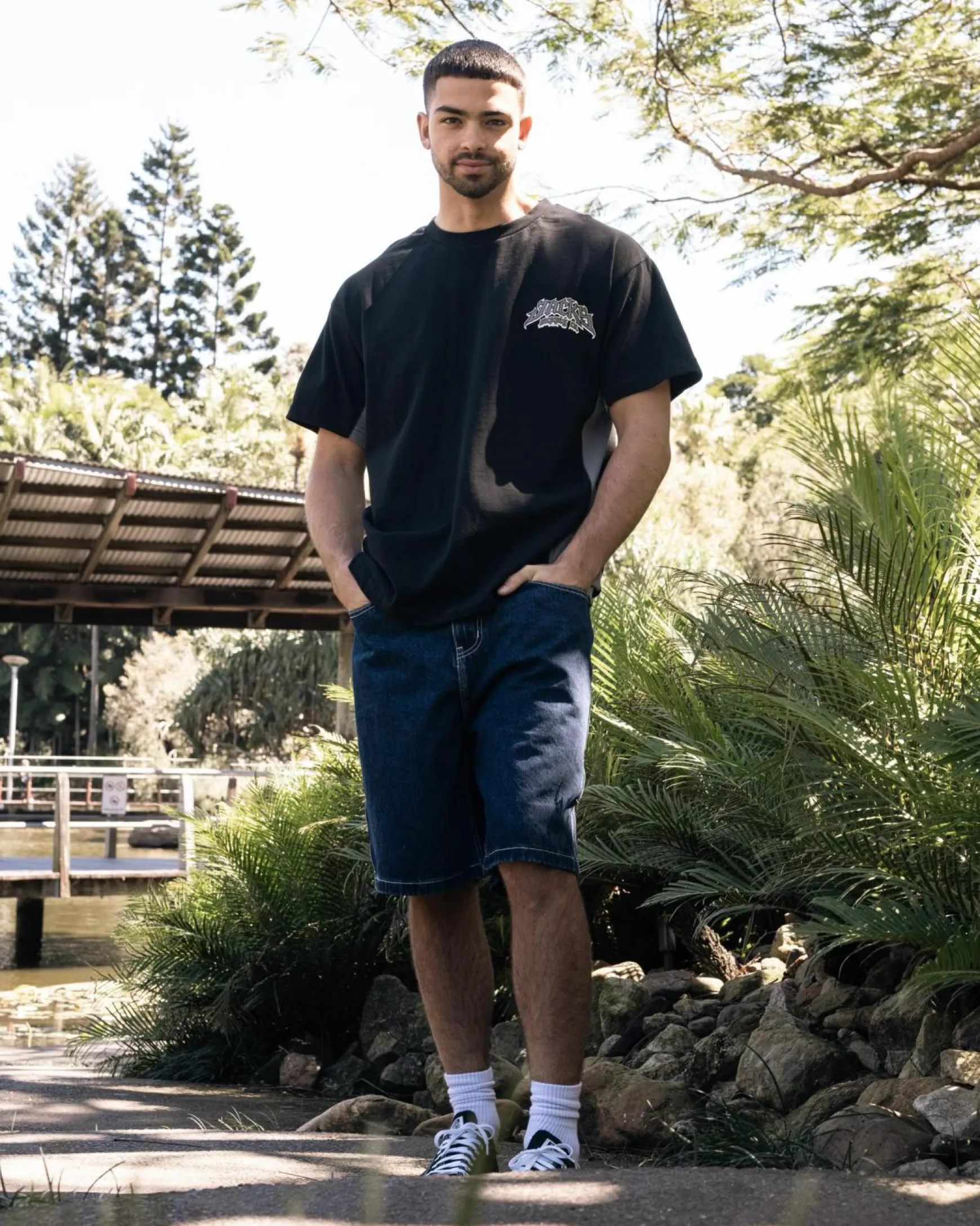 Medina Script Denim Walk Shorts