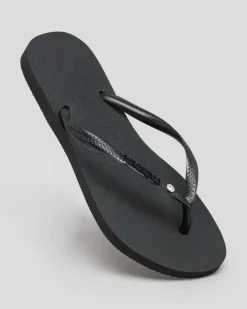 Slim Metal Logo Crystal Thongs