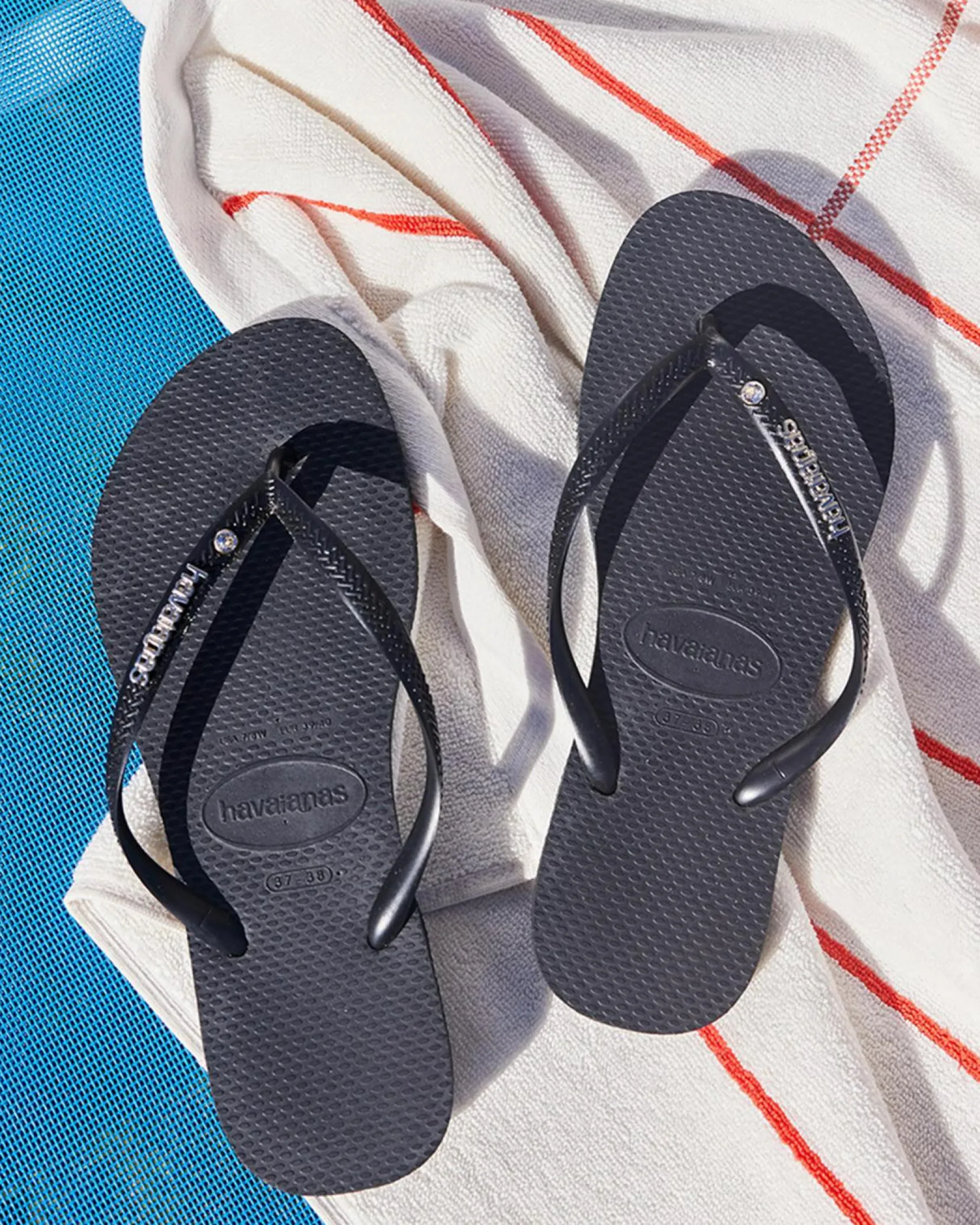 Slim Metal Logo Crystal Thongs