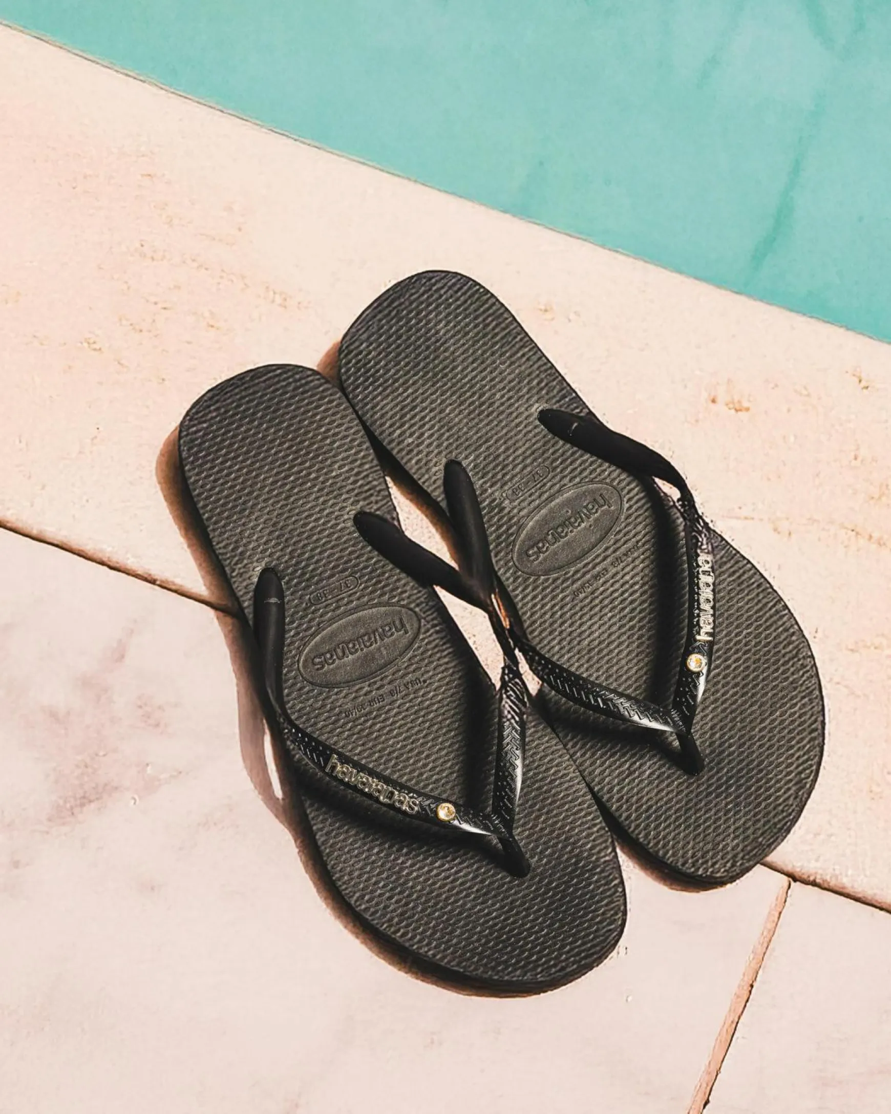 Slim Metal Logo Crystal Thongs