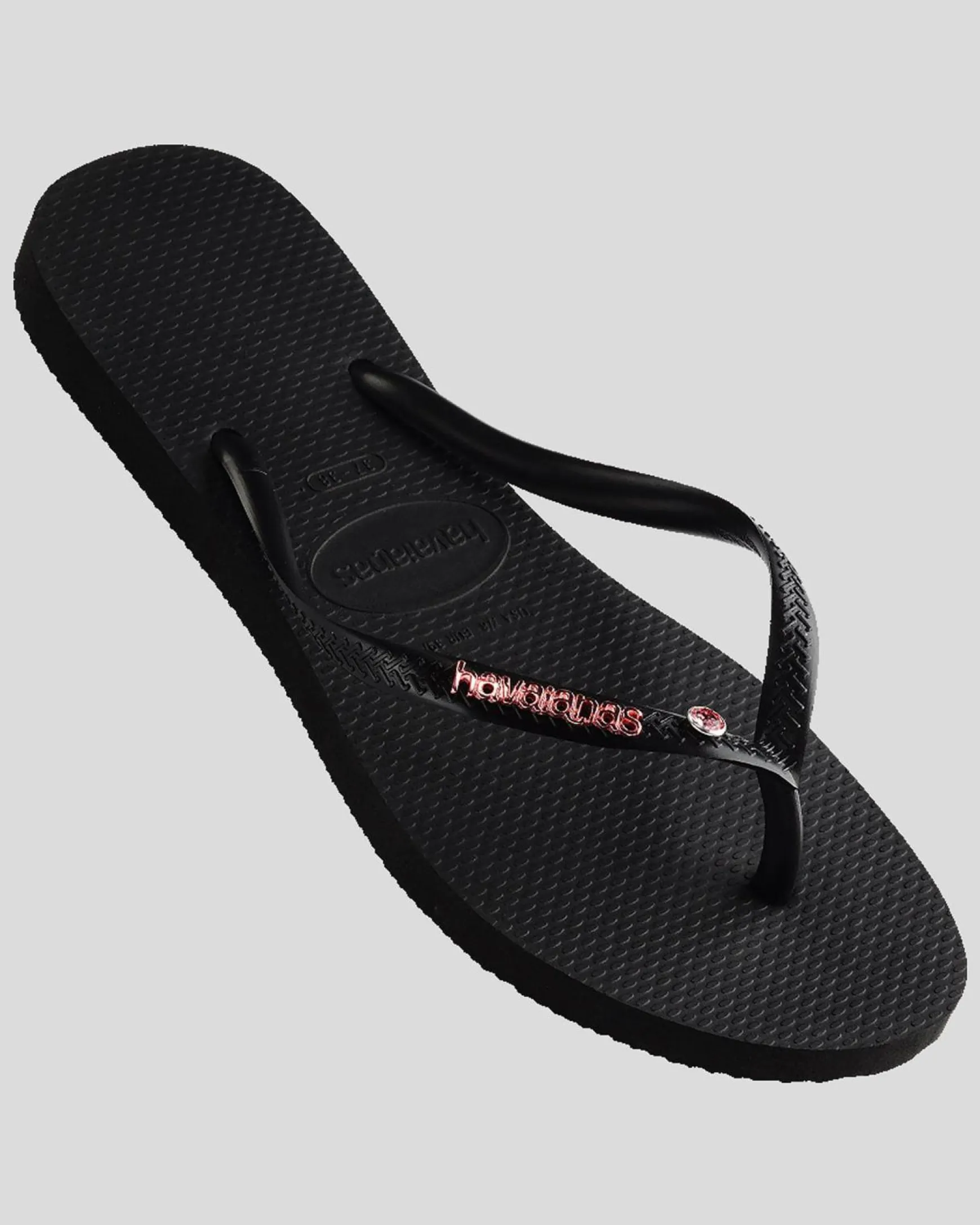 Slim Metal Logo Crystal Thongs